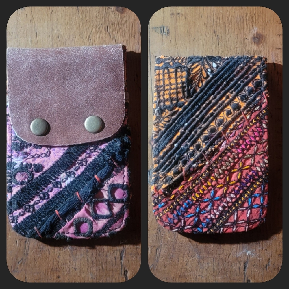 🍄🪬 Free People Boho Embroidered Repurposed vtg banjara hippie Wallet card case